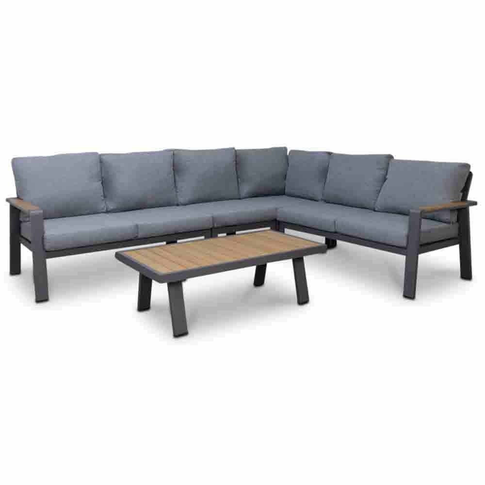Lola hoek loungeset L-vorm 6 personen incl. tafel | aluminium + polywood | antraciet | 6-delig