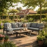 Lola hoek loungeset L-vorm 6 personen incl. tafel | aluminium + polywood | antraciet | 6-delig