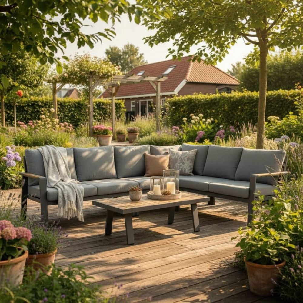 Lola hoek loungeset L-vorm 6 personen incl. tafel | aluminium + polywood | antraciet | 6-delig