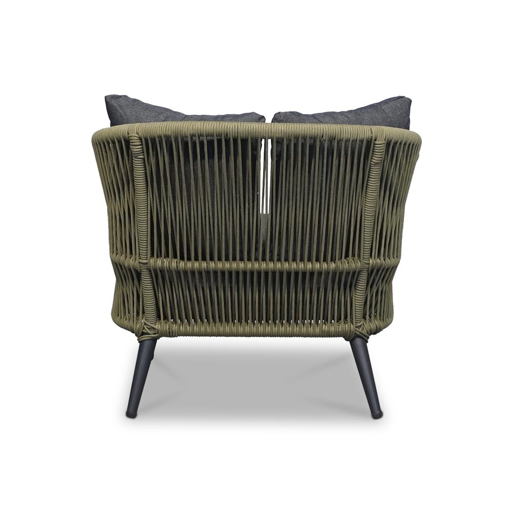 Palermo stoel-bank loungeset met betonlook tafel 5 personen | aluminium + touw | olijfgroen | 5-delig