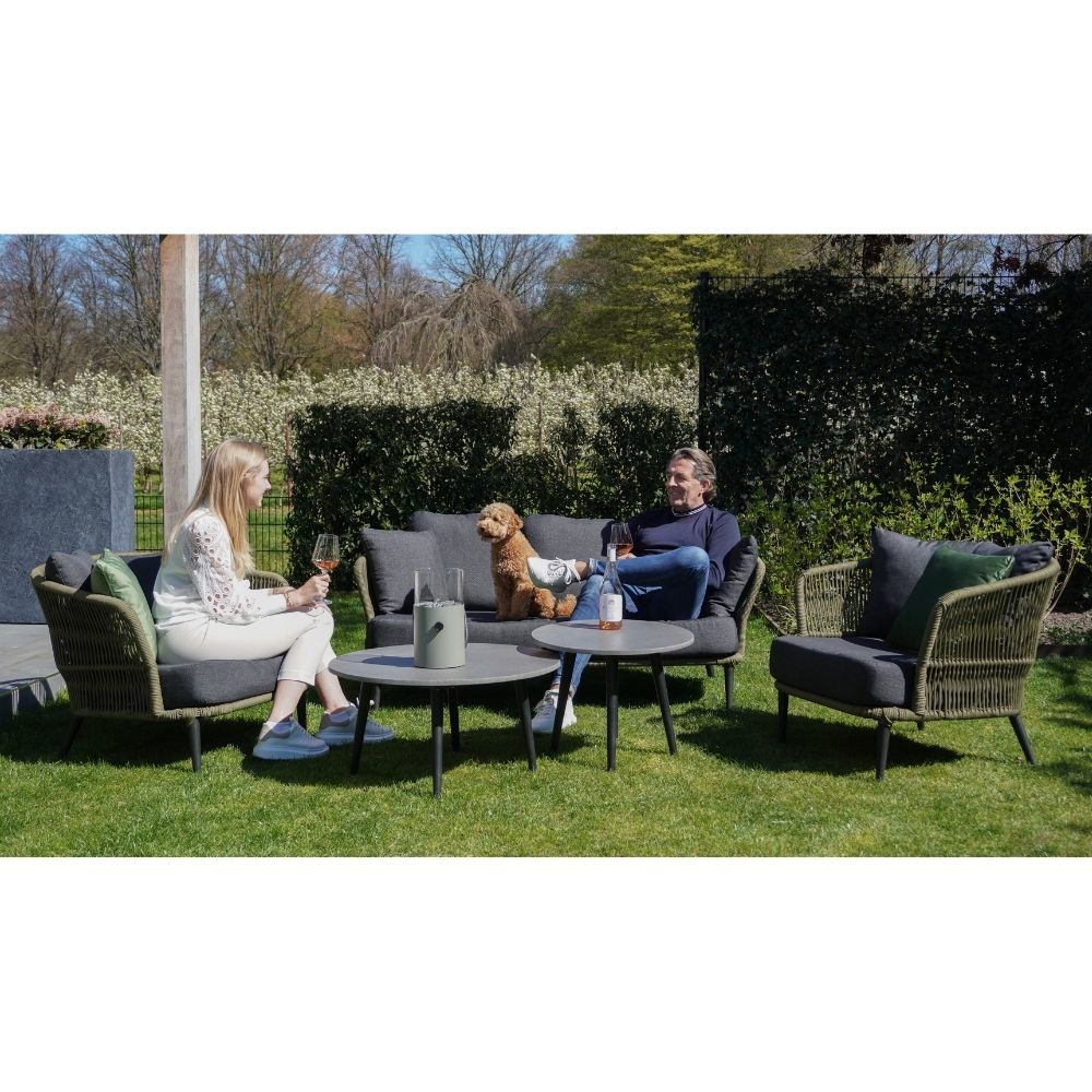 Palermo stoel-bank loungeset met betonlook tafel 5 personen | aluminium + touw | olijfgroen | 5-delig