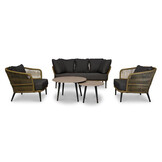 Palermo stoel-bank loungeset met betonlook tafel 5 personen | aluminium + touw | olijfgroen | 5-delig