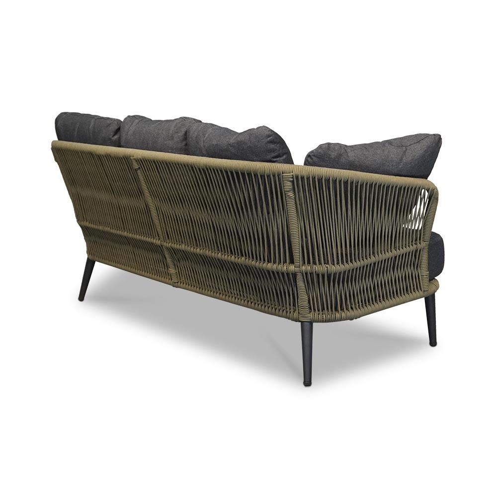 Palermo stoel-bank loungeset met betonlook tafel 5 personen | aluminium + touw | olijfgroen | 5-delig