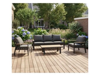 Lola stoel-bank loungeset 5 personen | aluminium + polywood | antraciet | 4-delig