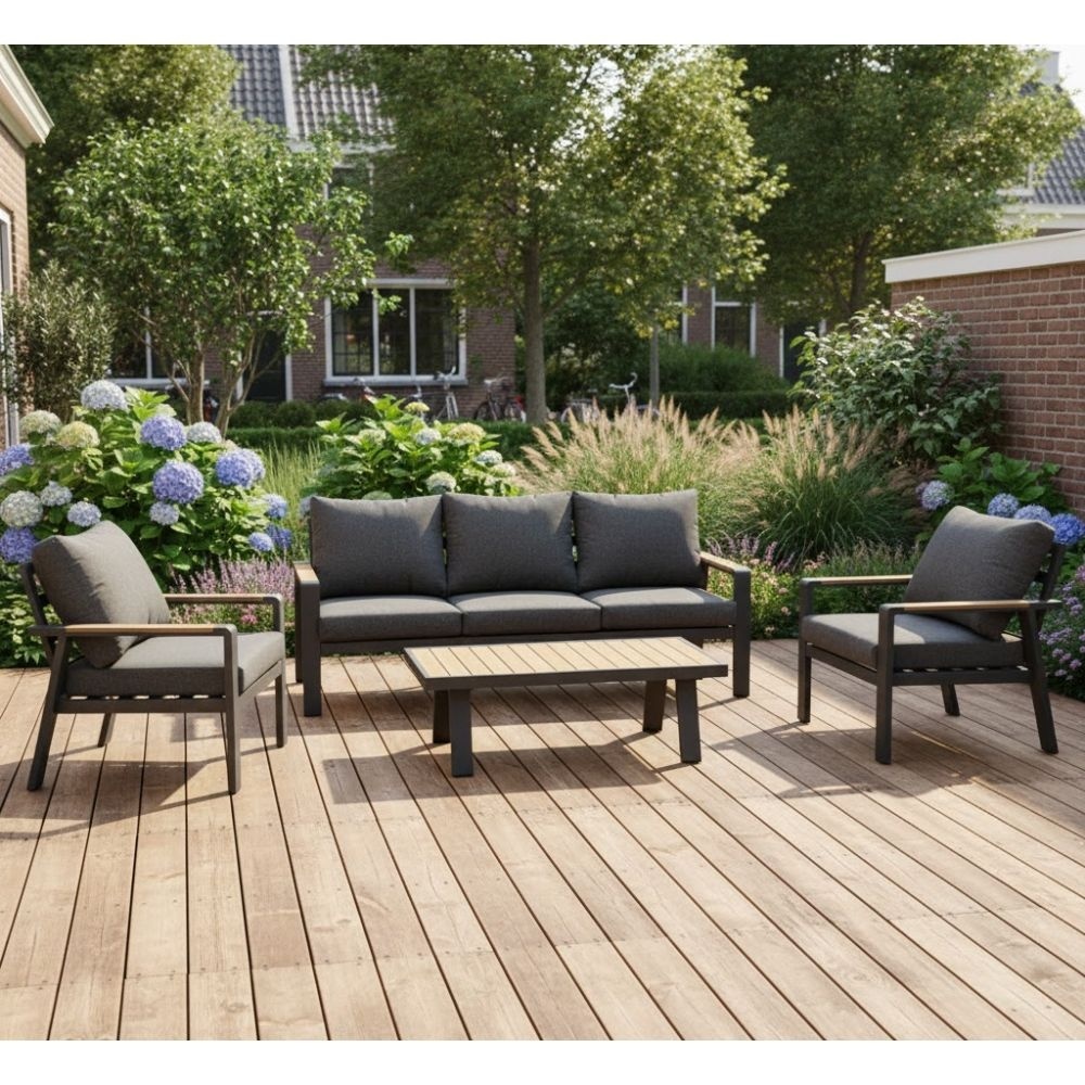 Lola stoel-bank loungeset 5 personen | aluminium + polywood | antraciet | 4-delig