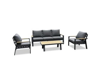 Lola stoel-bank loungeset incl. tafel 5 personen | aluminium + polywood | antraciet | 4-delig