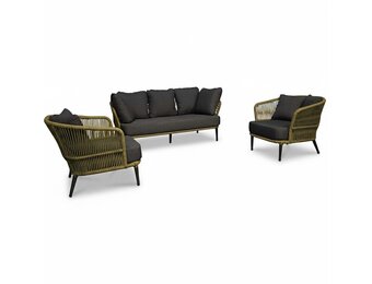 Palermo stoel-bank loungeset 5 personen | aluminium + touw | olijfgroen | 5-delig