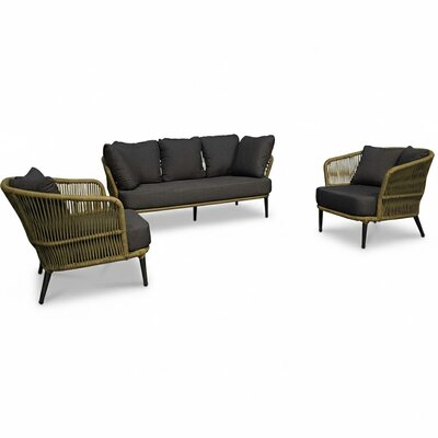 Palermo stoel-bank loungeset met betonlook tafel 5 personen | aluminium + touw | olijfgroen | 5-delig