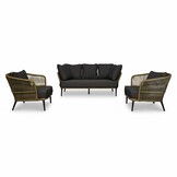 Palermo stoel-bank loungeset 5 personen | aluminium + touw | olijfgroen | 5-delig