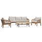 BUITEN living Bergamo stoel-bank loungeset 5 personen incl. tafel 127cm | touw + hardhout | zand | 4-delig