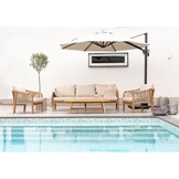 Bergamo stoel-bank loungeset 5 personen incl. tafel 127cm | touw + hardhout | zand | 5-delig