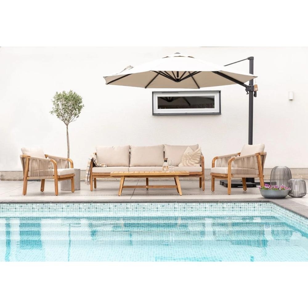 Bergamo stoel-bank loungeset 5 personen incl. tafel 127cm | touw + hardhout | zand | 5-delig