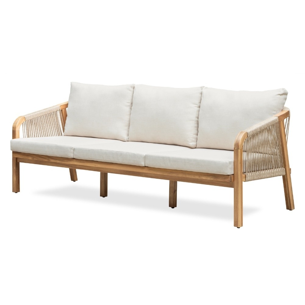 Bergamo stoel-bank loungeset 5 personen incl. tafel 127cm | touw + hardhout | zand | 5-delig