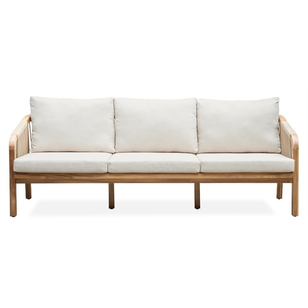 Bergamo stoel-bank loungeset 5 personen incl. tafel 127cm | touw + hardhout | zand | 5-delig