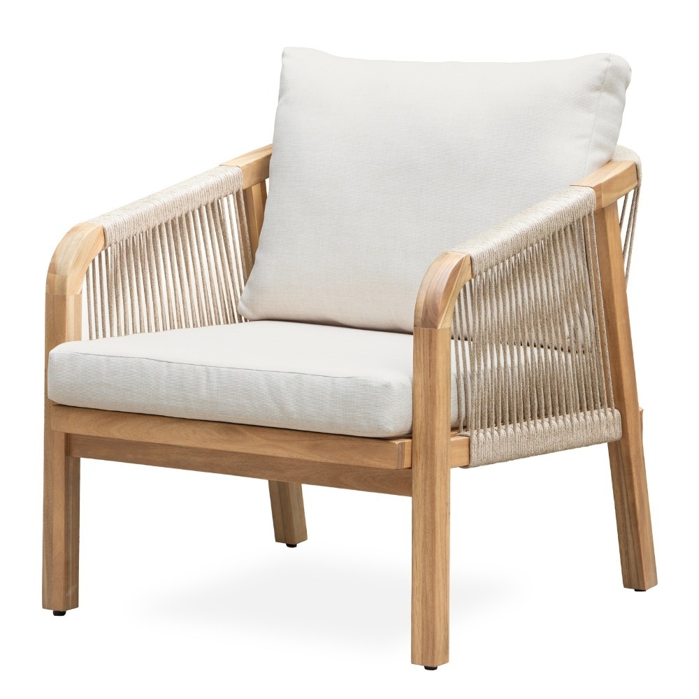 Bergamo stoel-bank loungeset 5 personen incl. tafel 127cm | touw + hardhout | zand | 5-delig