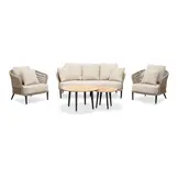 Palermo stoel-bank loungeset met teakhouten tafel 5 personen | aluminium + touw | olijfgroen | 5-delig