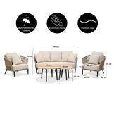 Palermo stoel-bank loungeset met teakhouten tafel 5 personen | aluminium + touw | olijfgroen | 5-delig