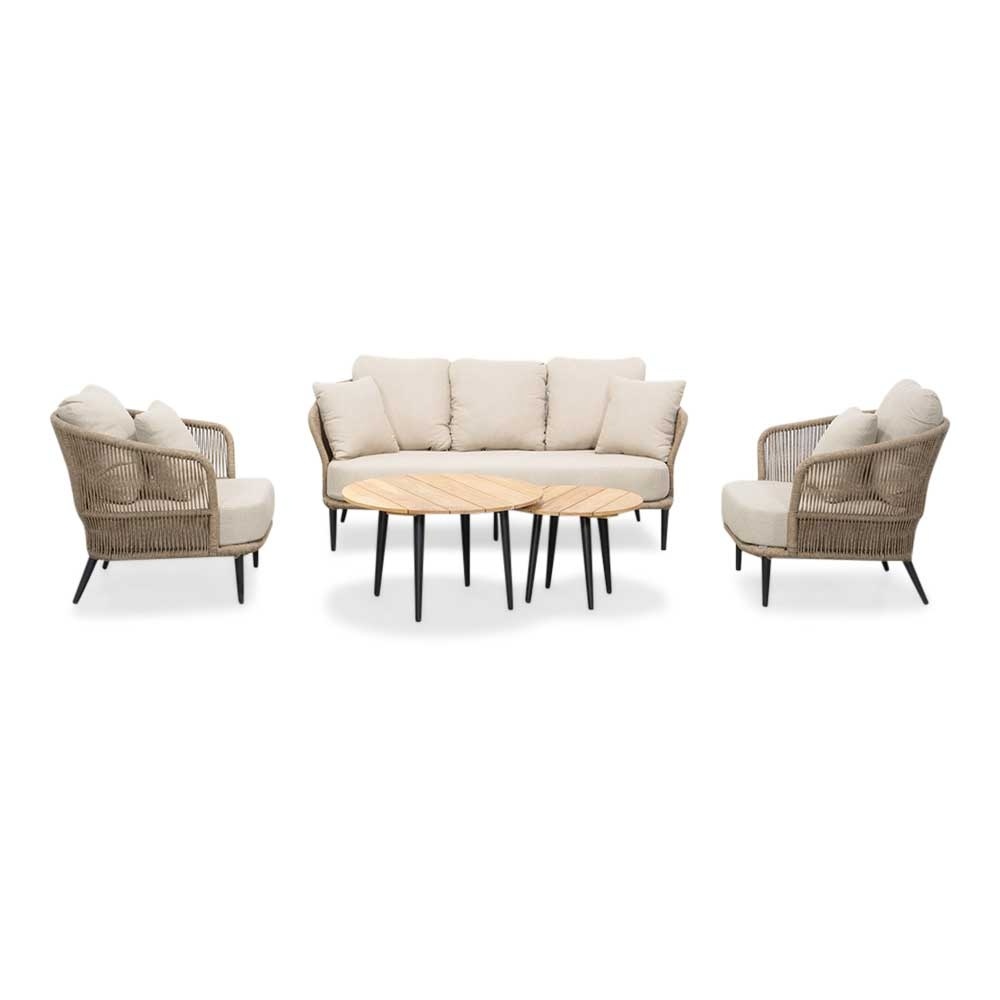 Palermo stoel-bank loungeset incl. tafels | aluminium + touw | Sahara Dust | 5-delig
