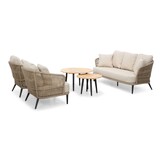 Palermo stoel-bank loungeset met teakhouten tafel 5 personen | aluminium + touw | olijfgroen | 5-delig