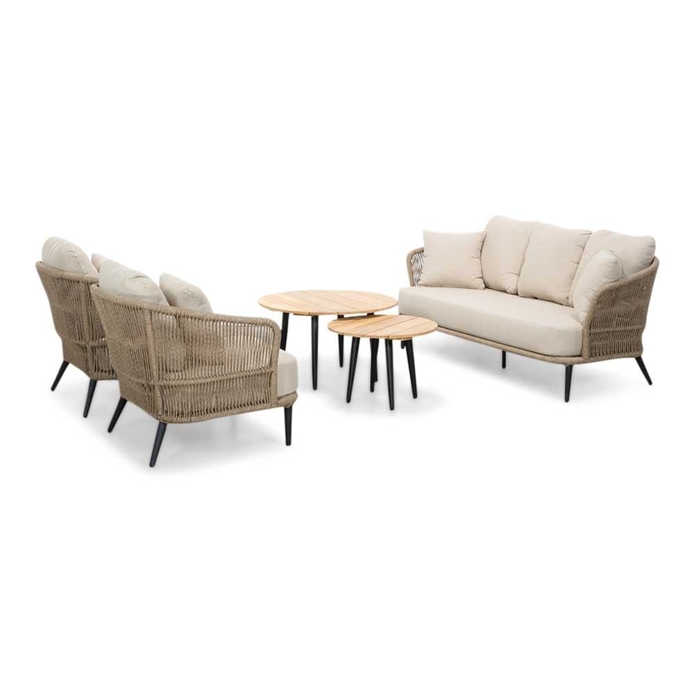 Palermo stoel-bank loungeset incl. tafels | aluminium + touw | Sahara Dust | 5-delig