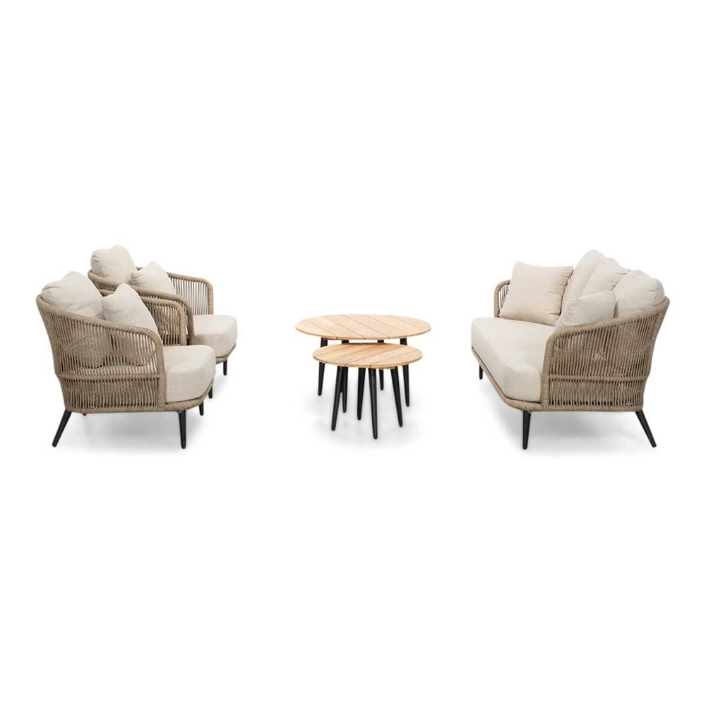 Palermo stoel-bank loungeset incl. tafels | aluminium + touw | Sahara Dust | 5-delig