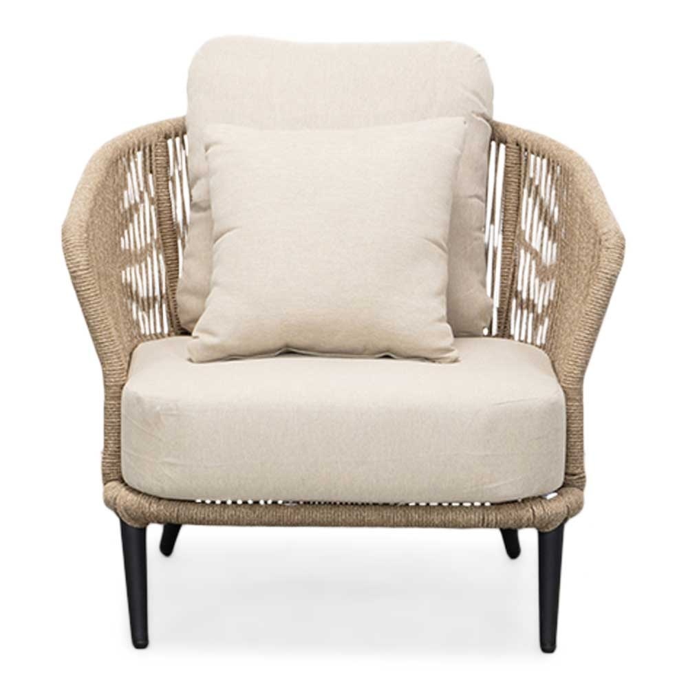 Palermo stoel-bank loungeset met teakhouten tafel 5 personen | aluminium + touw | olijfgroen | 5-delig