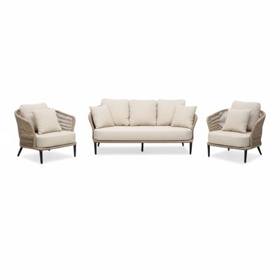 Palermo stoel-bank loungeset met teak tafels 5 personen | aluminium + touw | Sahara Dust | 5-delig