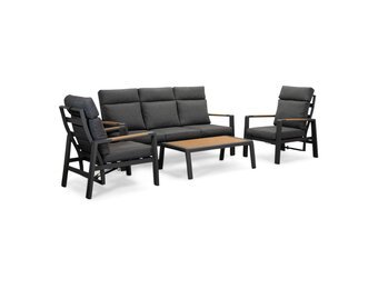 Manhattan stoel-bank loungeset - verstelbaar incl tafel | aluminium + polywood | antraciet | 5-delig