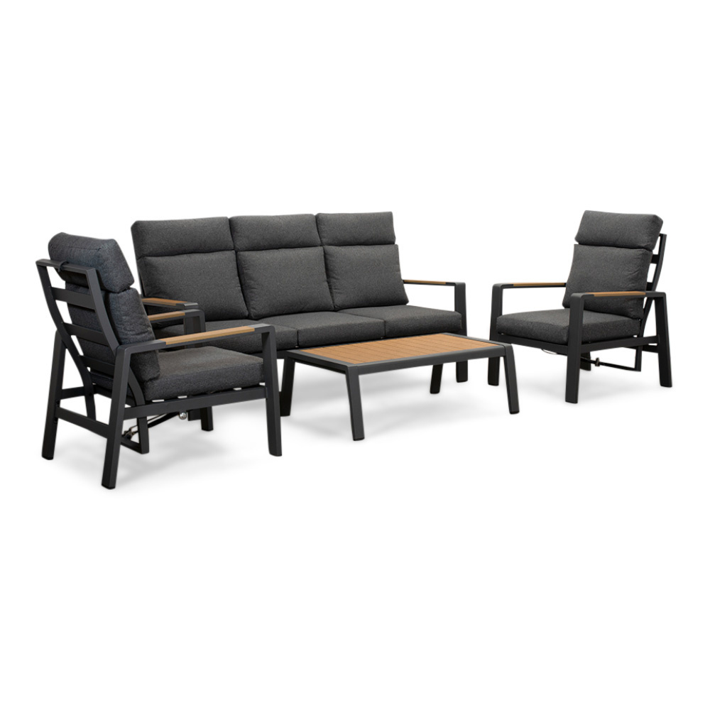 Manhattan stoel-bank loungeset - verstelbaar incl tafel | aluminium + polywood | antraciet | 5-delig