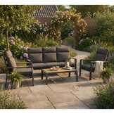 Manhattan stoel-bank loungeset - verstelbaar incl tafel | aluminium + polywood | antraciet | 5-delig