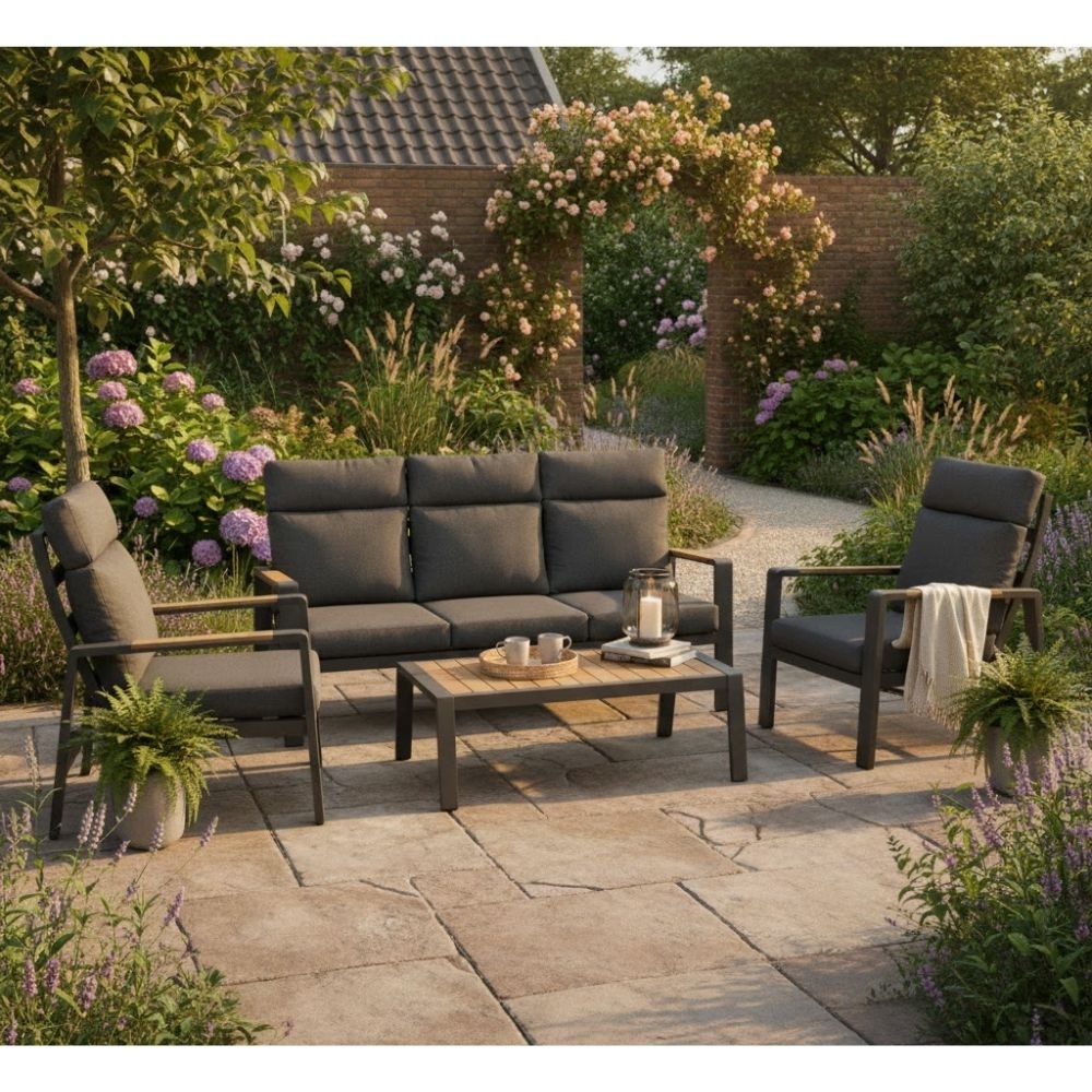 Manhattan stoel-bank loungeset - verstelbaar incl tafel | aluminium + polywood | antraciet | 5-delig