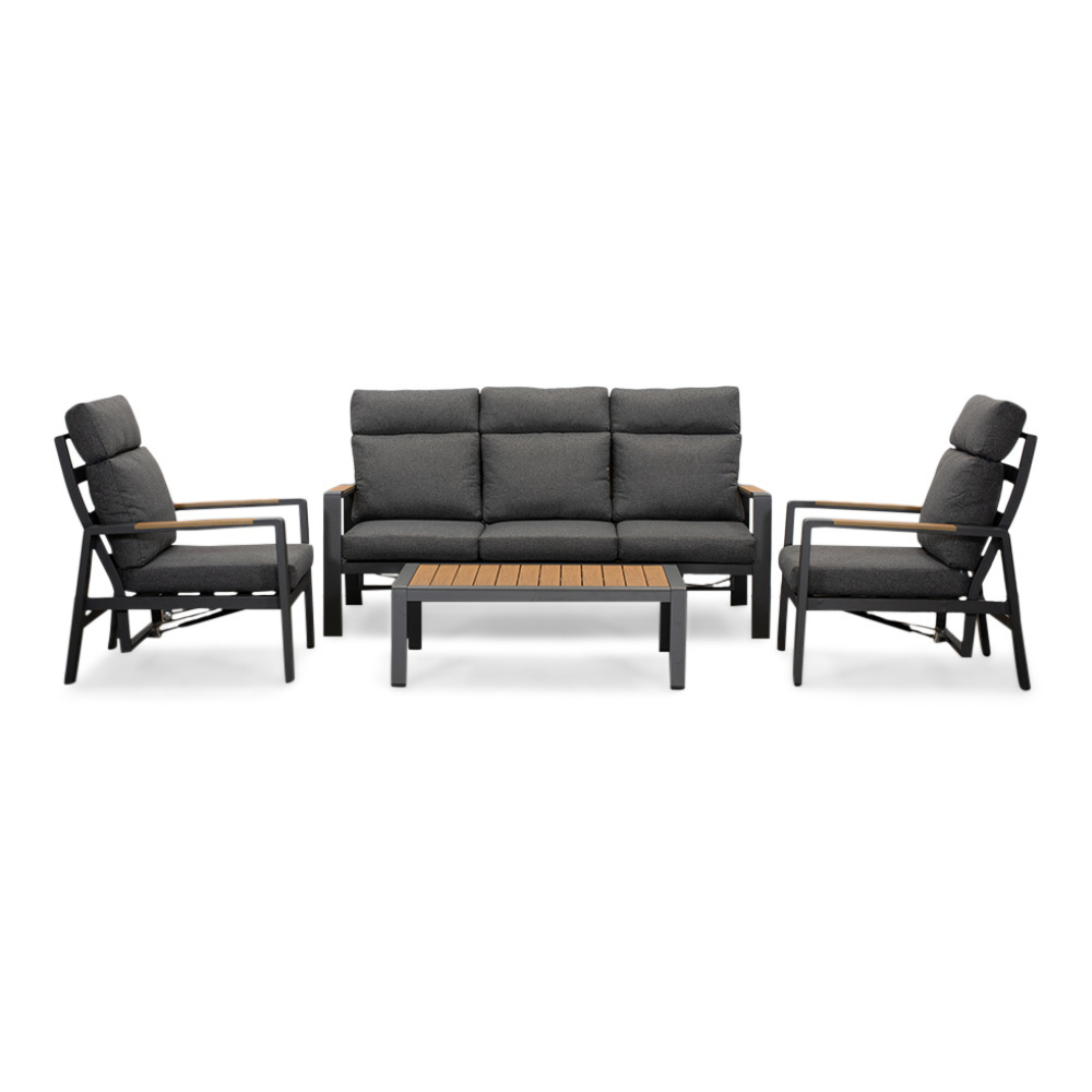 Manhattan stoel-bank loungeset - verstelbaar incl tafel | aluminium + polywood | antraciet | 5-delig