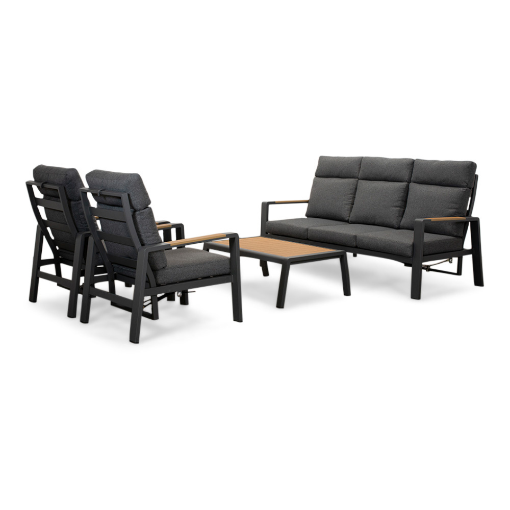 Manhattan stoel-bank loungeset - verstelbaar incl tafel | aluminium + polywood | antraciet | 5-delig