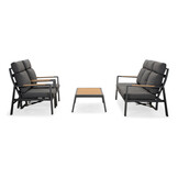 Manhattan stoel-bank loungeset - verstelbaar incl tafel | aluminium + polywood | antraciet | 5-delig