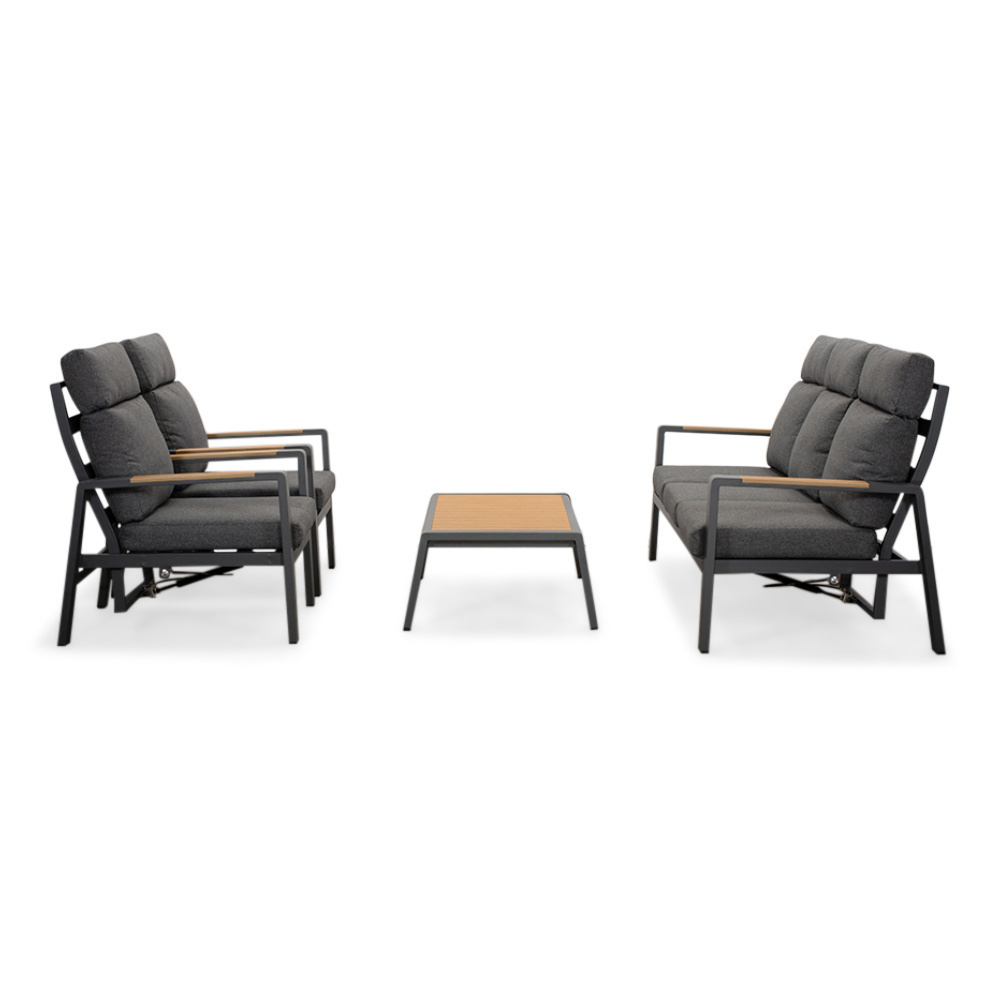 Manhattan stoel-bank loungeset - verstelbaar incl tafel | aluminium + polywood | antraciet | 5-delig