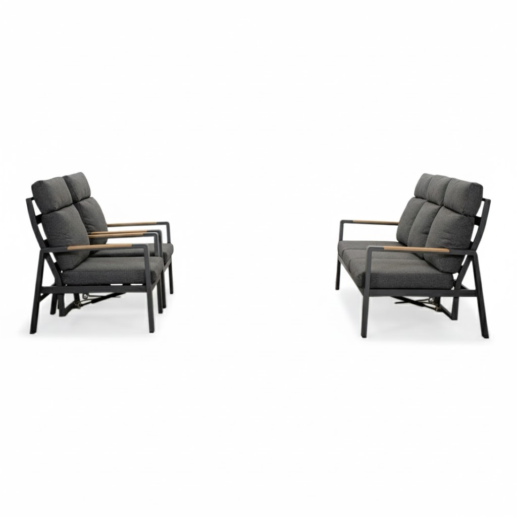 Manhattan stoel-bank loungeset - verstelbaar 4 personen | aluminium + polywood | antraciet | 4-delig