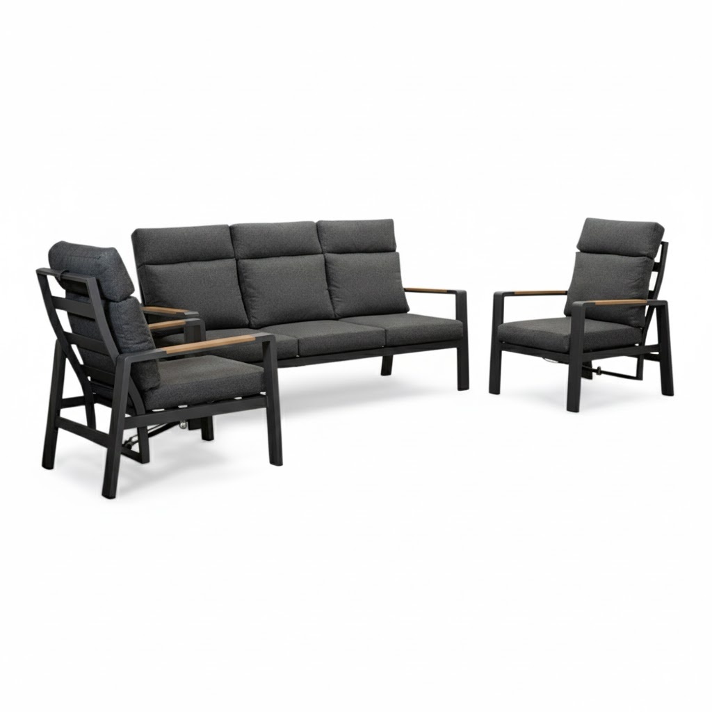 Manhattan stoel-bank loungeset - verstelbaar 4 personen | aluminium + polywood | antraciet | 4-delig