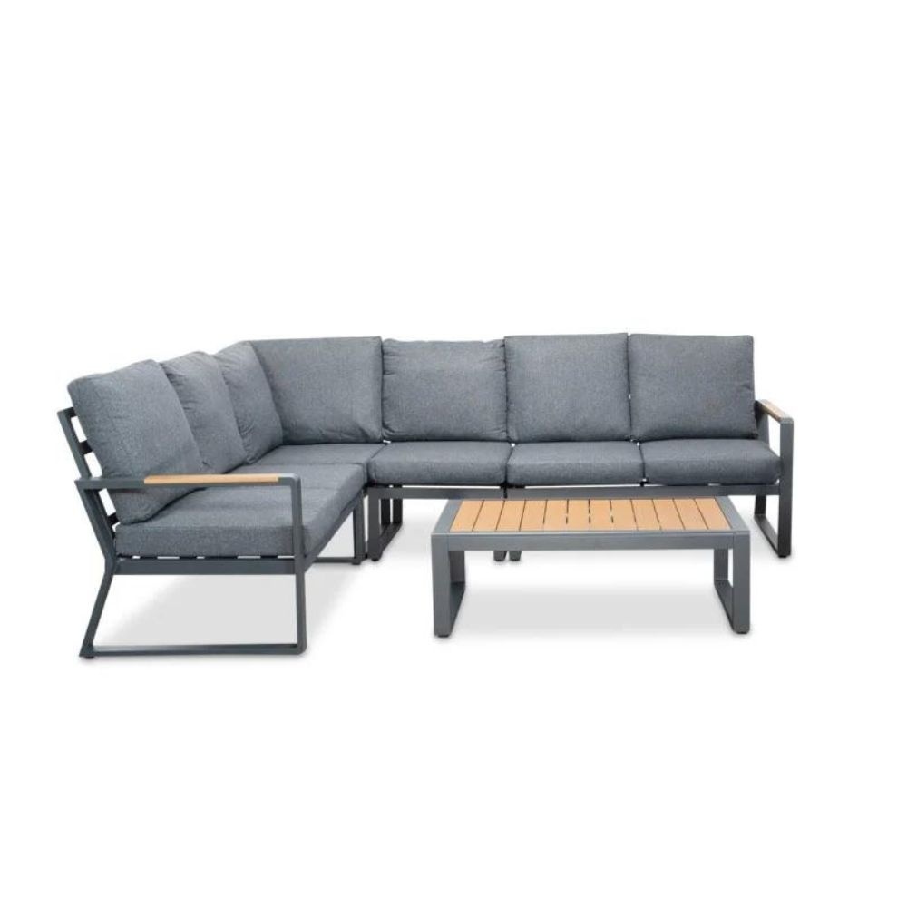 Vancouver hoek loungeset 5 personen incl. tafel | aluminium + polywood | antraciet | 6-delig