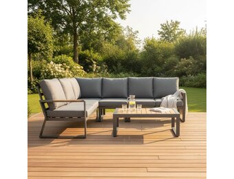 Vancouver hoek loungeset 5 personen incl. tafel | aluminium + polywood | antraciet | 6-delig