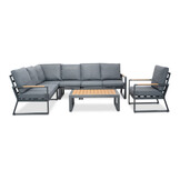 Vancouver hoek loungeset incl. stoel en tafel | aluminium + polywood | antraciet | 7-delig