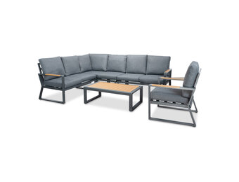 Vancouver hoek loungeset incl. stoel en tafel | aluminium + polywood | antraciet | 7-delig