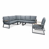 Vancouver hoek loungeset met stoel 6 personen | aluminium + polywood | antraciet | 6-delig - 270x210cm