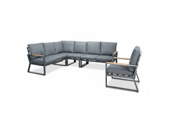Vancouver hoek loungeset met stoel 6 personen | aluminium + polywood | antraciet | 6-delig - 270x210cm