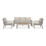 Seattle stoel-bank loungeset 5 personen incl. tafel | aluminium + polywood | beige | 4-delig