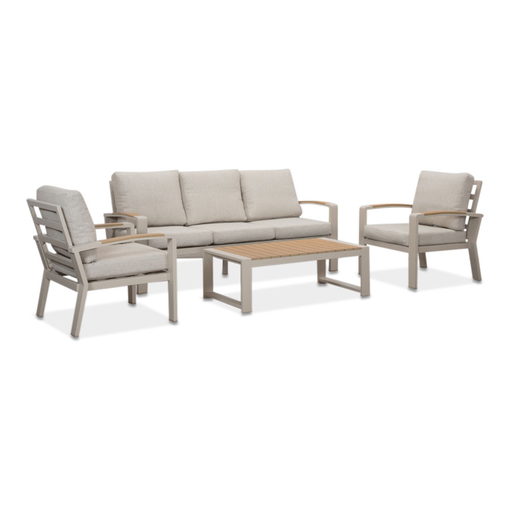 Seattle stoel-bank loungeset 5 personen incl. tafel | aluminium + polywood | beige | 4-delig afbeelding