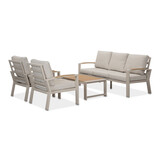 Seattle stoel-bank loungeset 5 personen incl. tafel | aluminium + polywood | beige | 4-delig