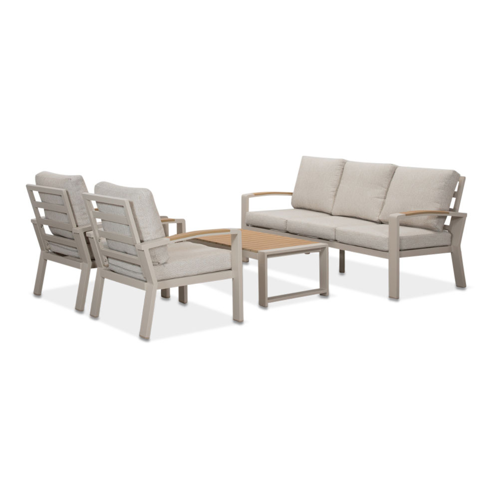 Seattle stoel-bank loungeset 5 personen incl. tafel | aluminium + polywood | beige | 4-delig