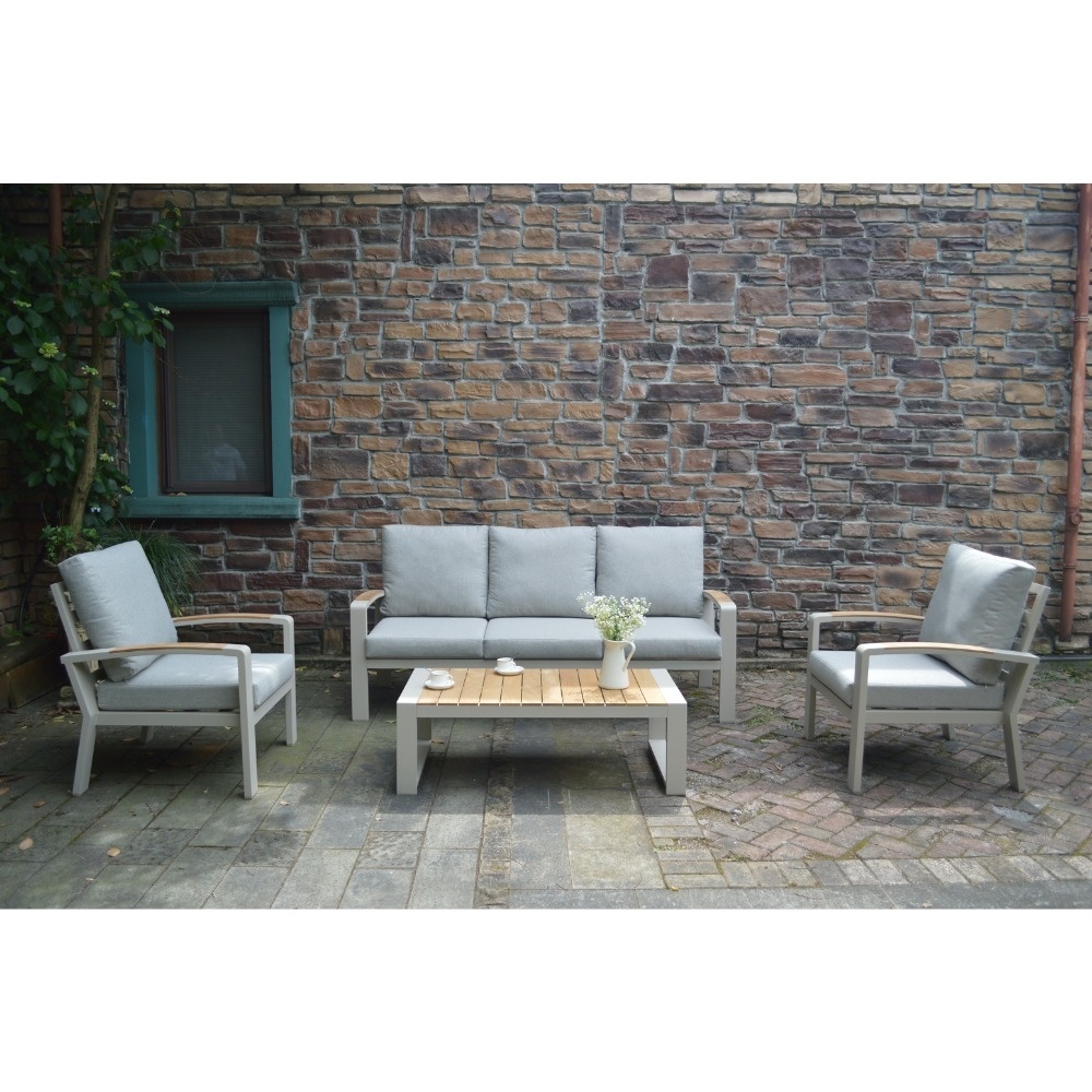 Seattle stoel-bank loungeset 5 personen incl. tafel | aluminium + polywood | beige | 4-delig