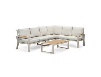 Seattle hoek loungeset 6 personen incl. tafel | aluminium + polywood | beige | 6-delig - 270x210cm