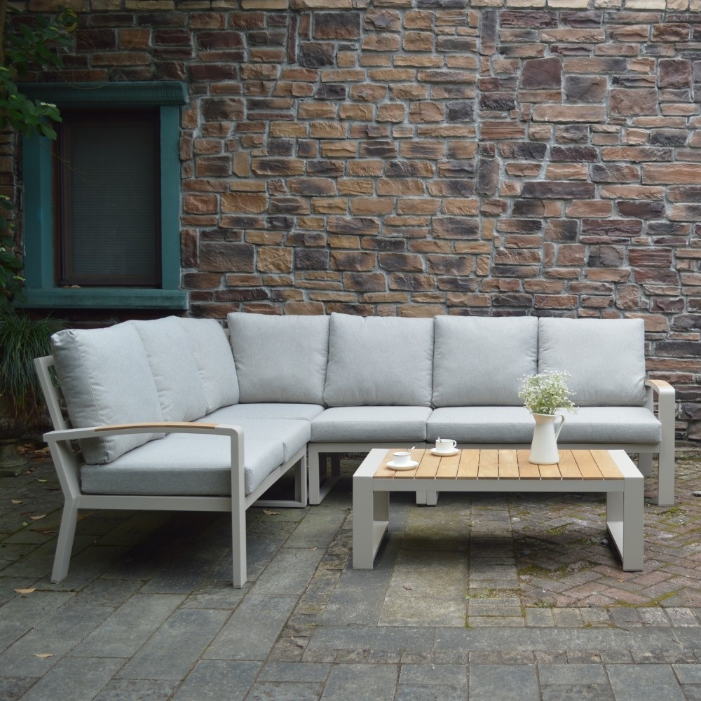 Seattle hoek loungeset 6 personen incl. tafel | aluminium + polywood | beige | 6-delig - 270x210cm